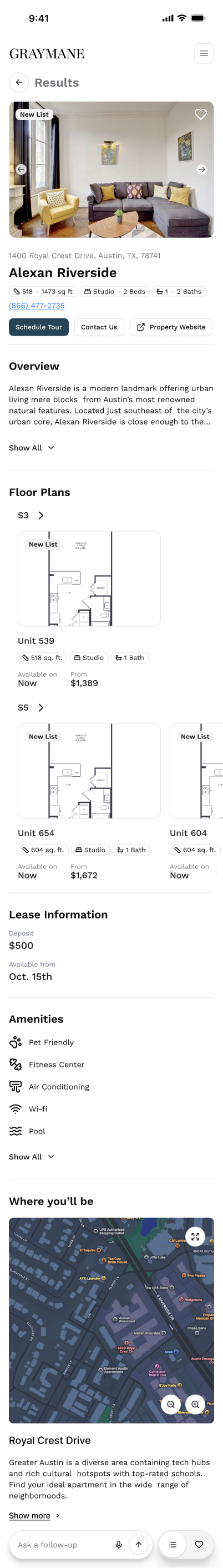 Property detail — persistent AI input bar and shortlist always reachable